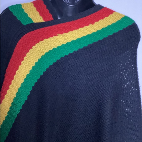 Elegant Black Rasta Poncho with Colorful Stripes - Picture 11 of 14